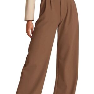 Women's High Waisted Pleated Trouser Pants Brown  Size M